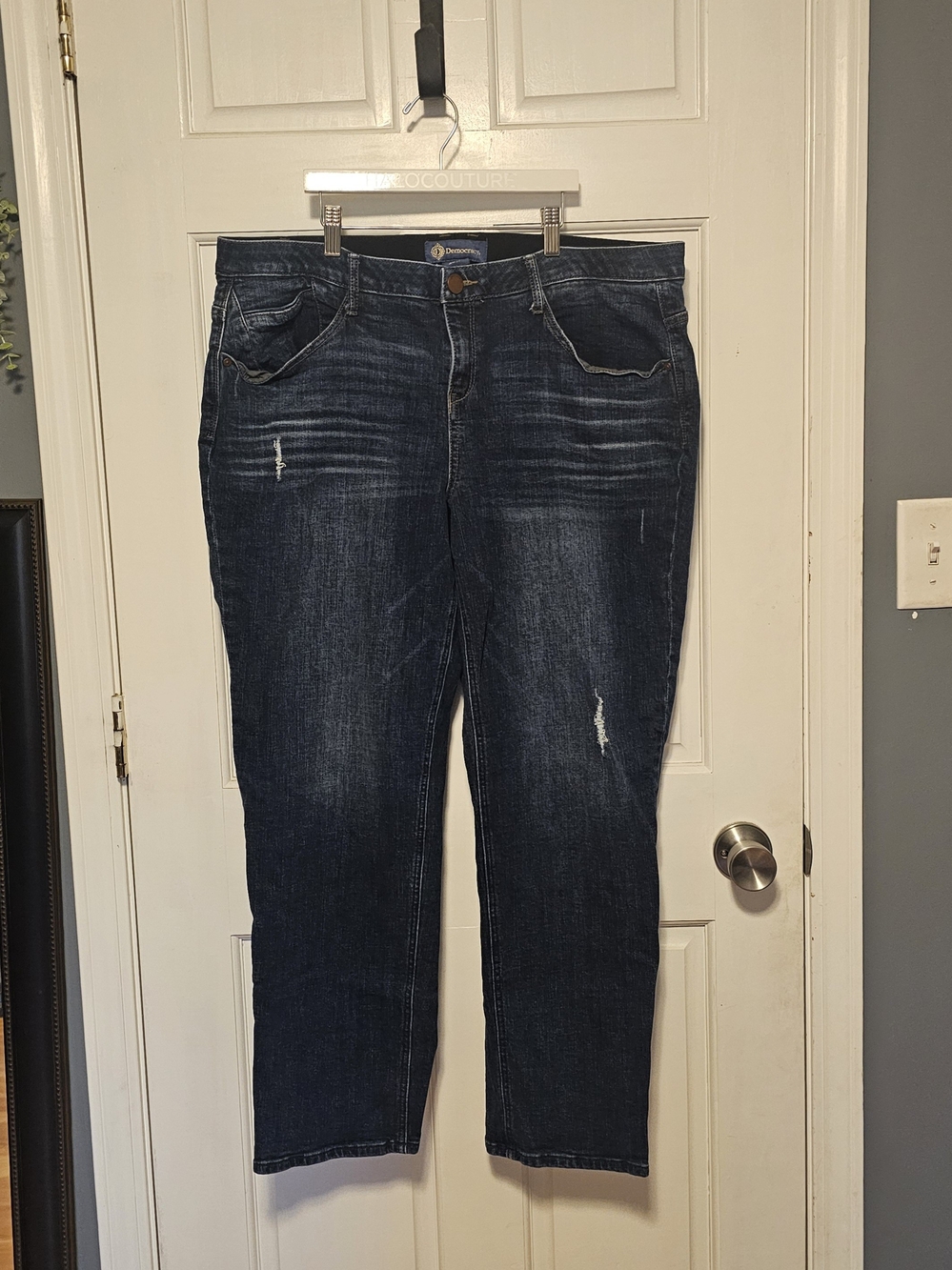 Democracy Dark Indigo Boyfriend Jeans with Distressed Detail